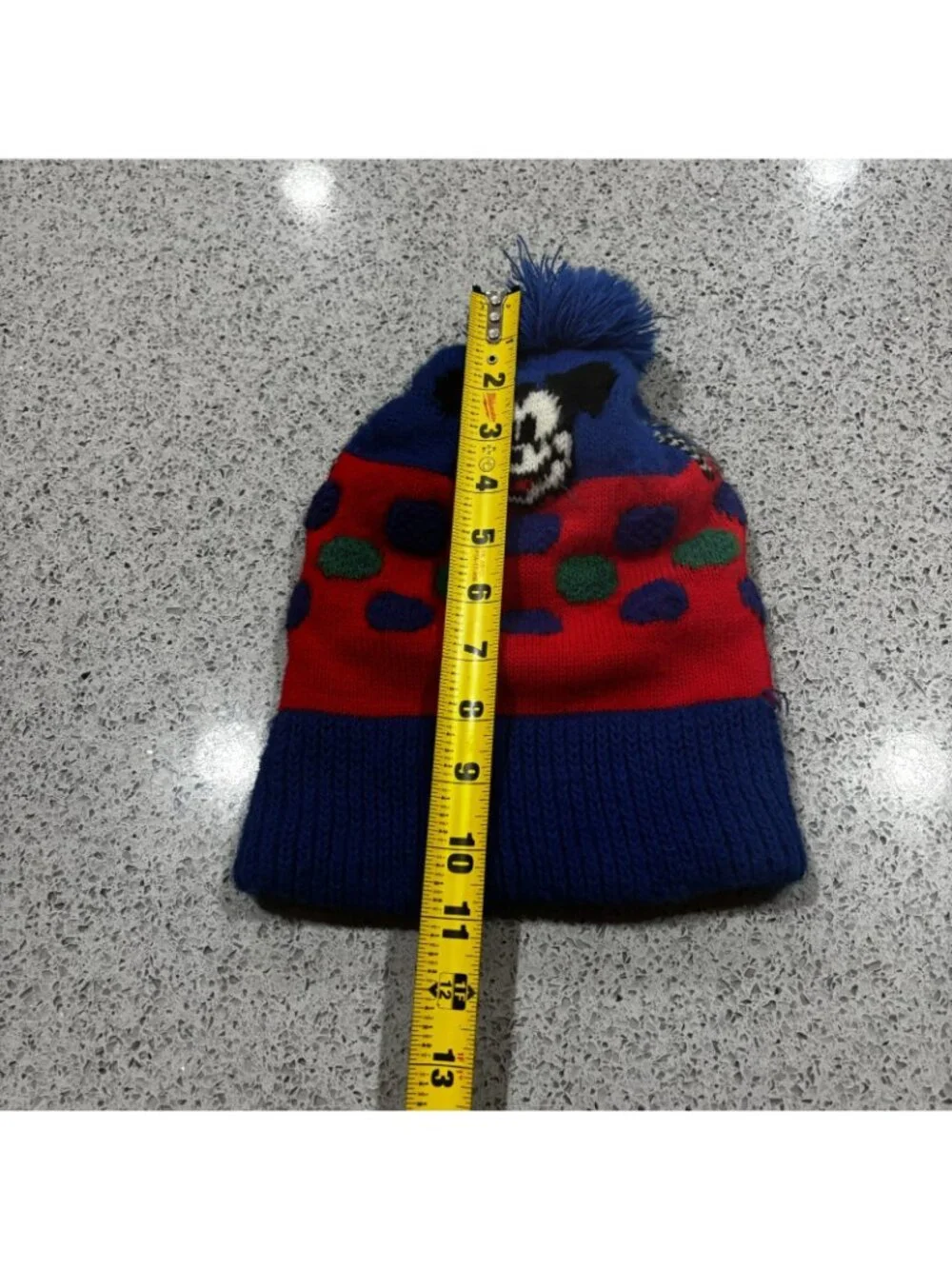 Vintage 80s Mickey Mouse Hat Stocking Cap Winter One Size Blue Pompom Gift